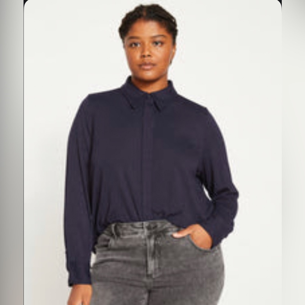 Universal Standard Liquid Jersey Knit Elbe Shirt Navy 18/20 Plus Size